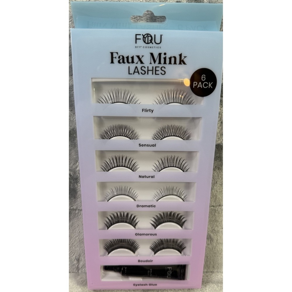 BFY Cosmetics Faux Mink Lashes 6 Pair Pack False Eyelashes w/ Lash Glue New
